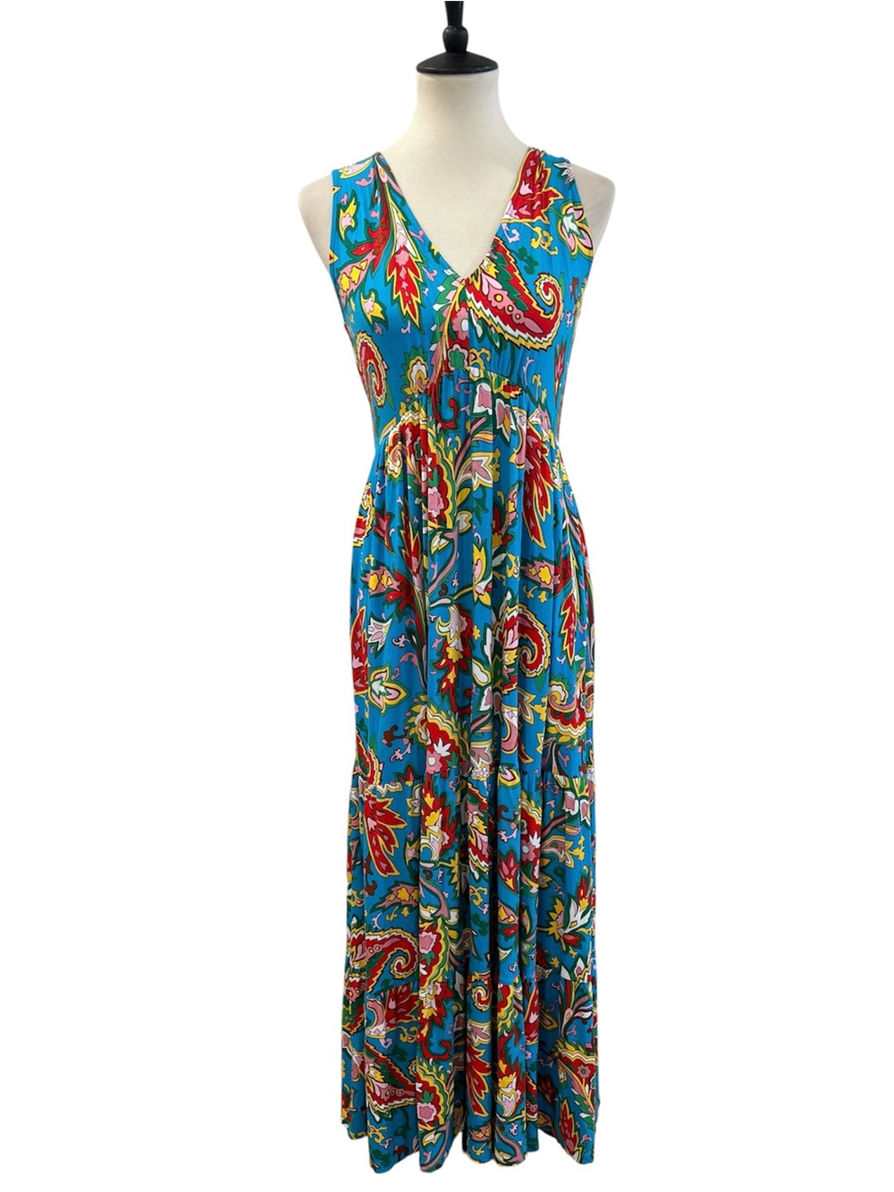Boden Colorful Printed Jersey Maxi Summer Dress Sleeveless V-Neck Stretch US 4